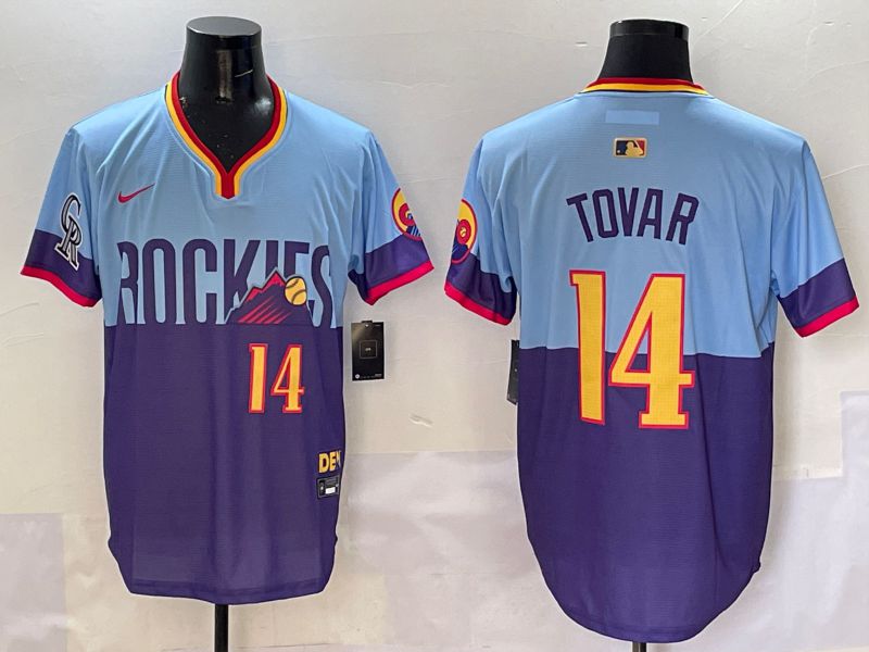 Men Colorado Rockies #14 Tovar Purple blue Joint Name 2025 Nike MLB Jersey style 3->colorado rockies->MLB Jersey